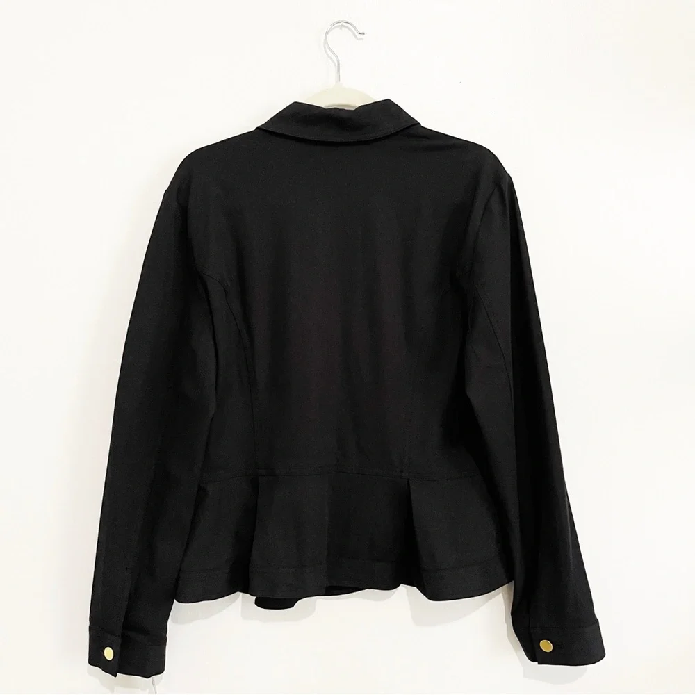 New INC Peplum Pleated Button Down Jacket Blazer Black Gold Button Women’s Sz XL - Picture 4 of 10